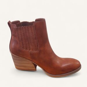 Korks Hadley Chelsea Block Heeled Ankle Booties Vegan Leather Tan 9M NWOT
